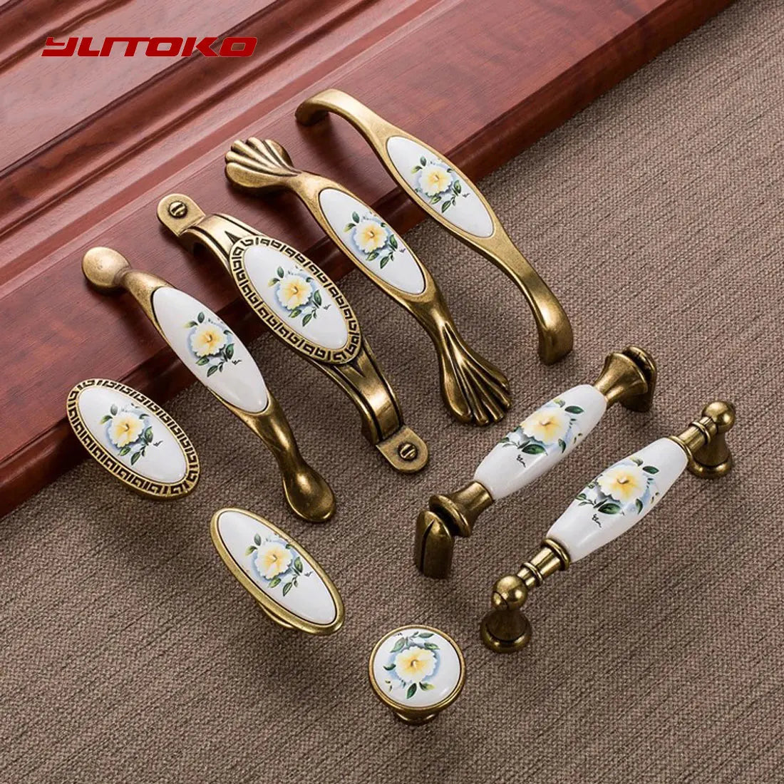 European Green Flower Ceramic Handles Cabinet Storage Dressers