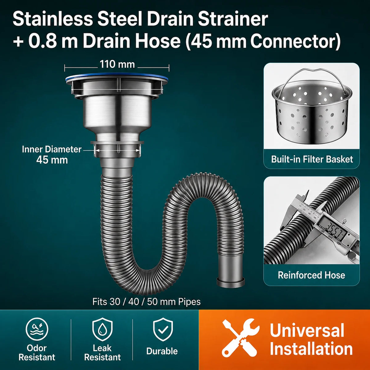 Universal Flexible Sink Drain Pipe Anti-Odor Sewer Hose