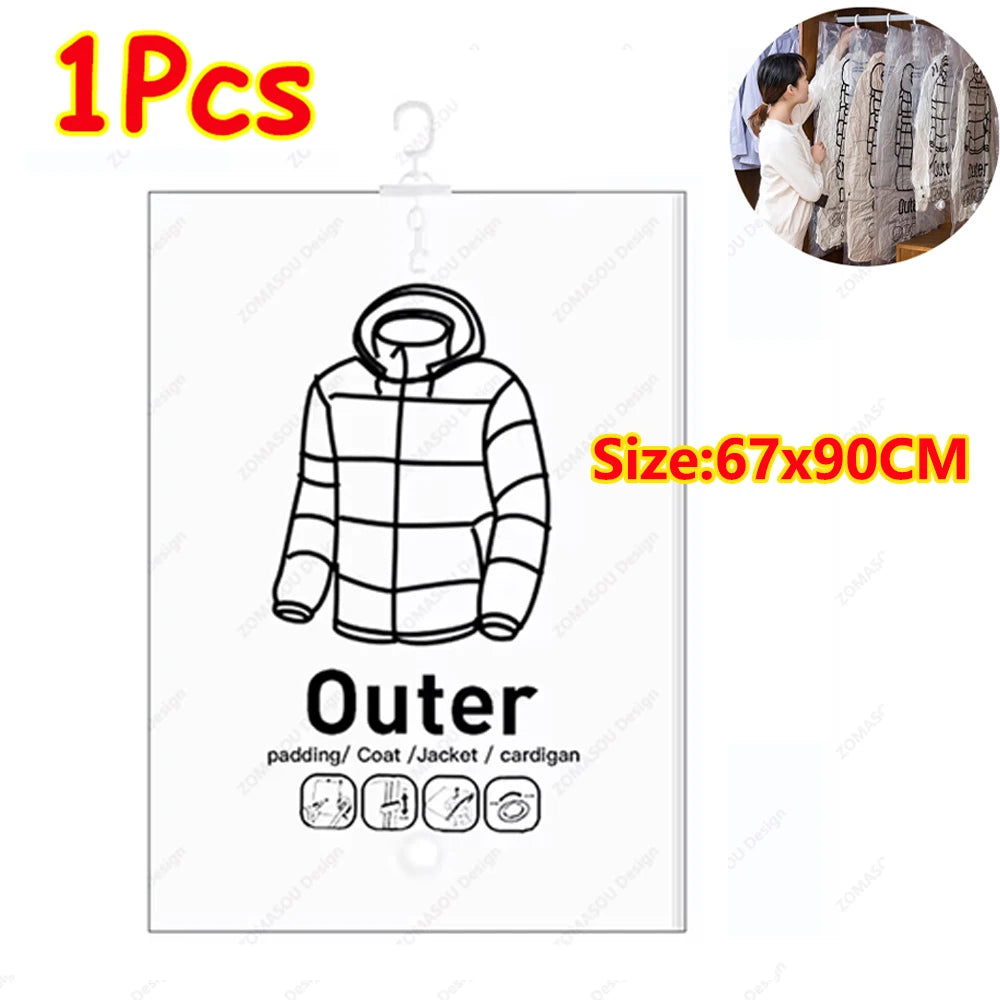 1-10pcs Hanging Vacuum Storage Bag Reusable Space Saver