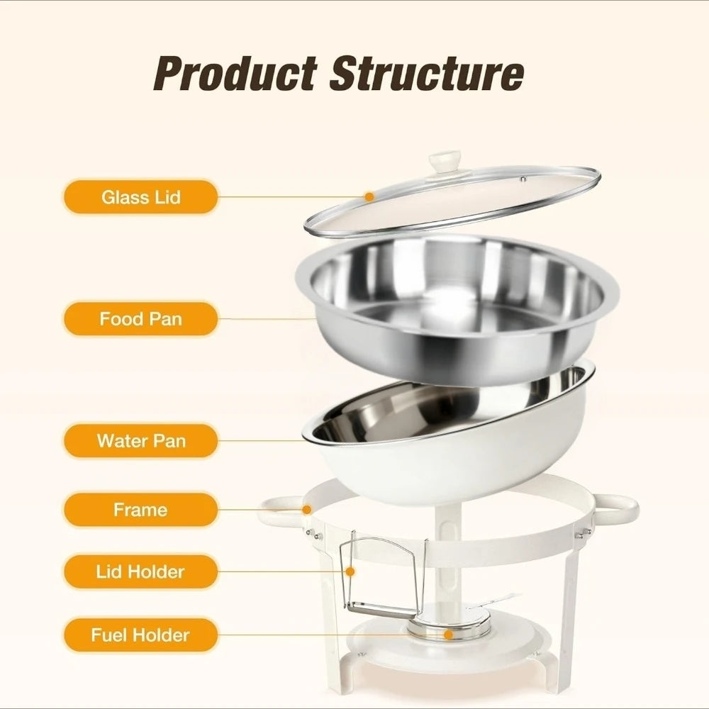White Chafing Dishes Buffet Glass Lid 5qt 1-2-4pack