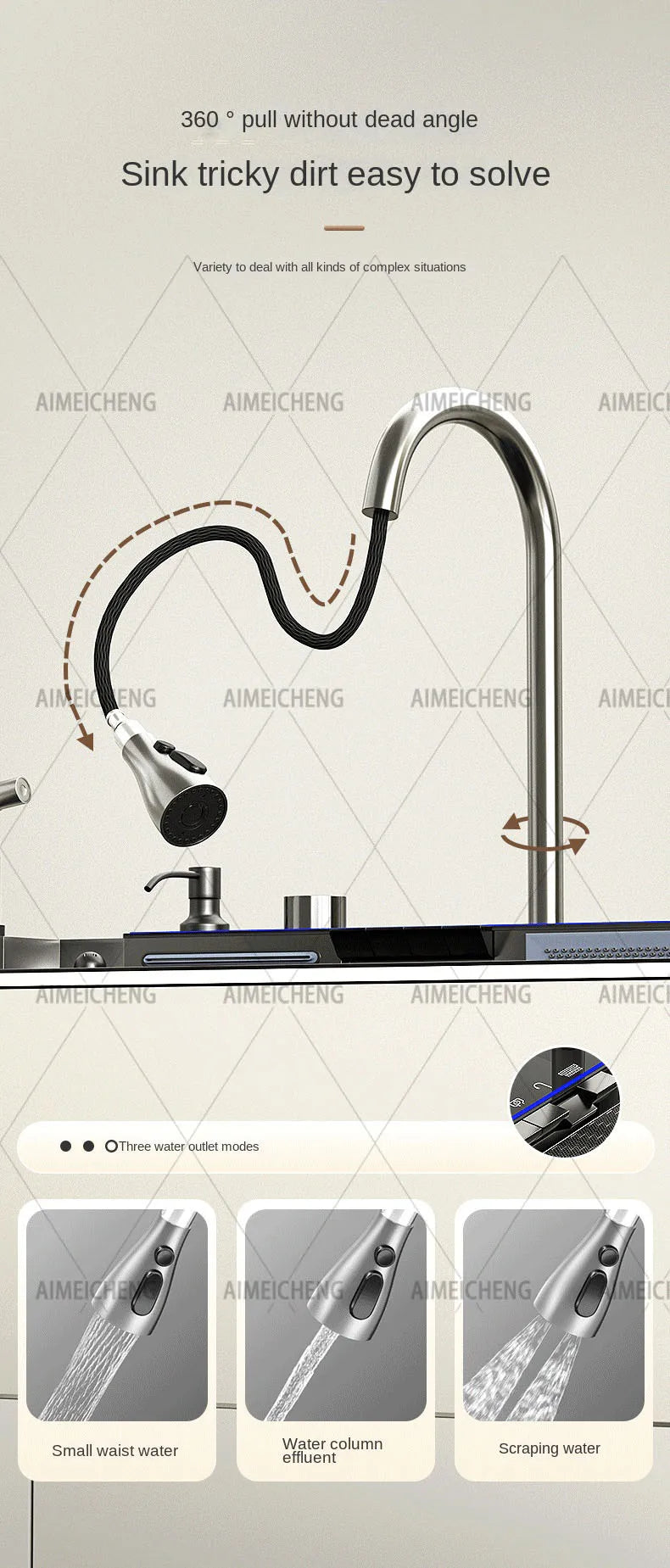 304 Stainless Steel Waterfall Sink Digital Display Large