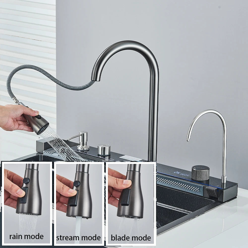304 Stainless Steel Waterfall Sink Digital Display Large