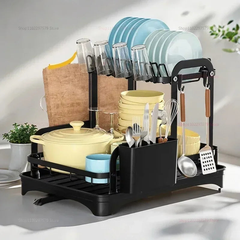 Tier Dish Drying Rack Drainboard Space Saving Countertop