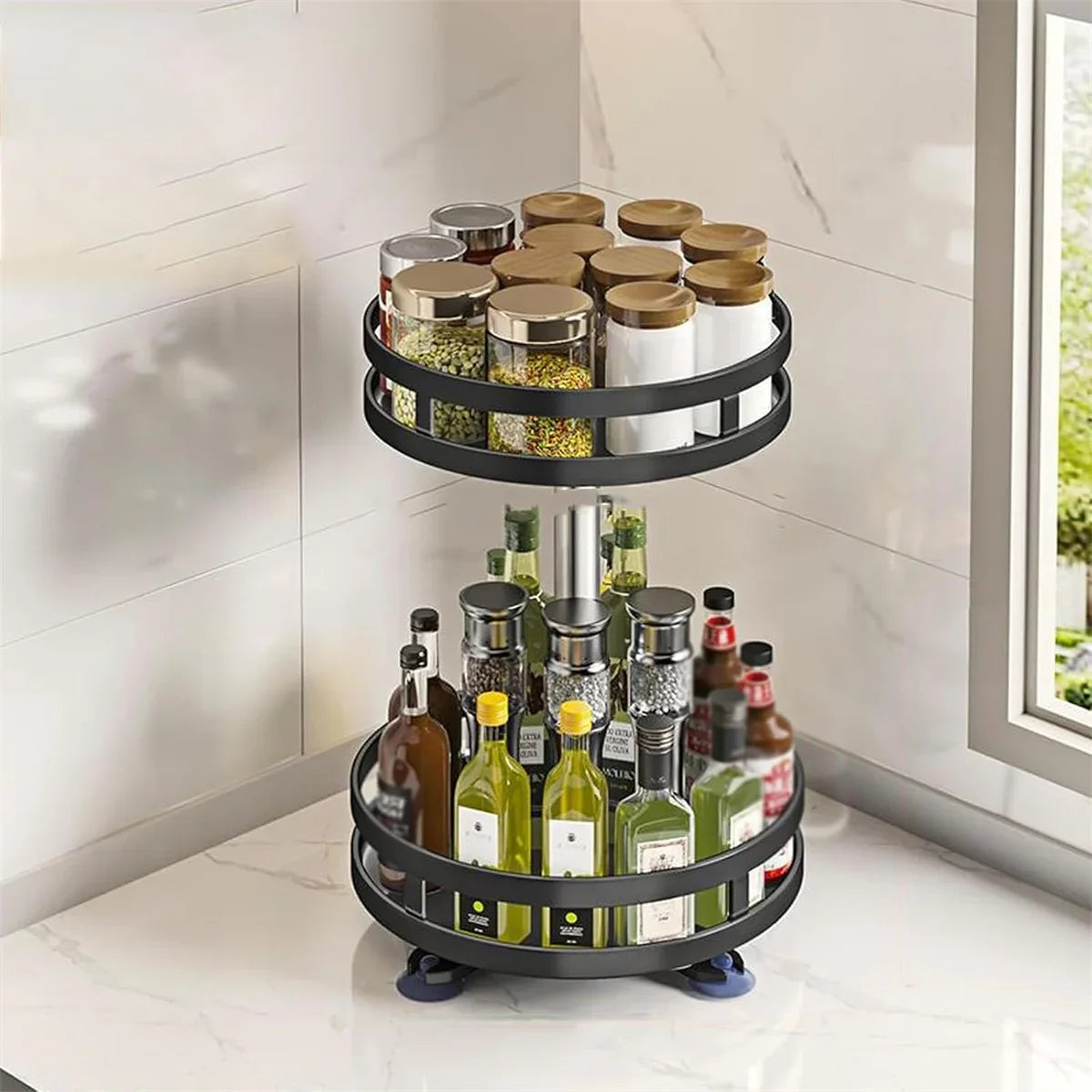 360 Rotatable Spice Storage Turntable Organizer Rack Seasoning