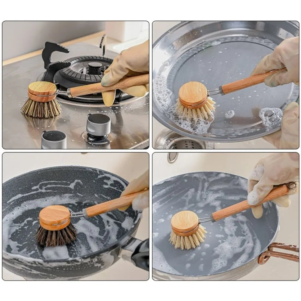 Bamboo Dish Scrub Brush Wooden Cleaning Scrubbers Cleaning