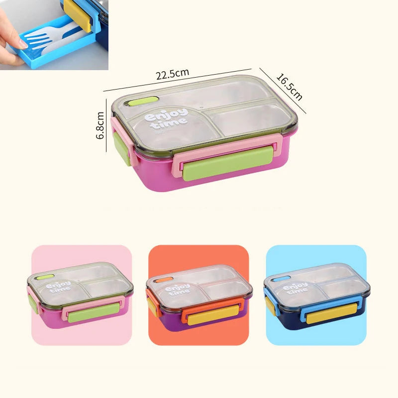 304 Stainless Steel Divided Lunch Box Fork Multi-Compartment