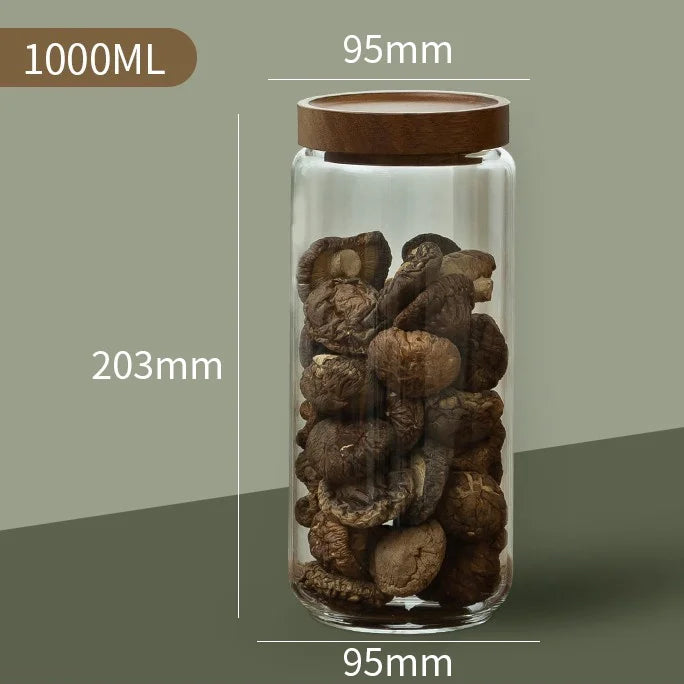 Wood Lid Glass Airtight Canister Storage Bottles Jars