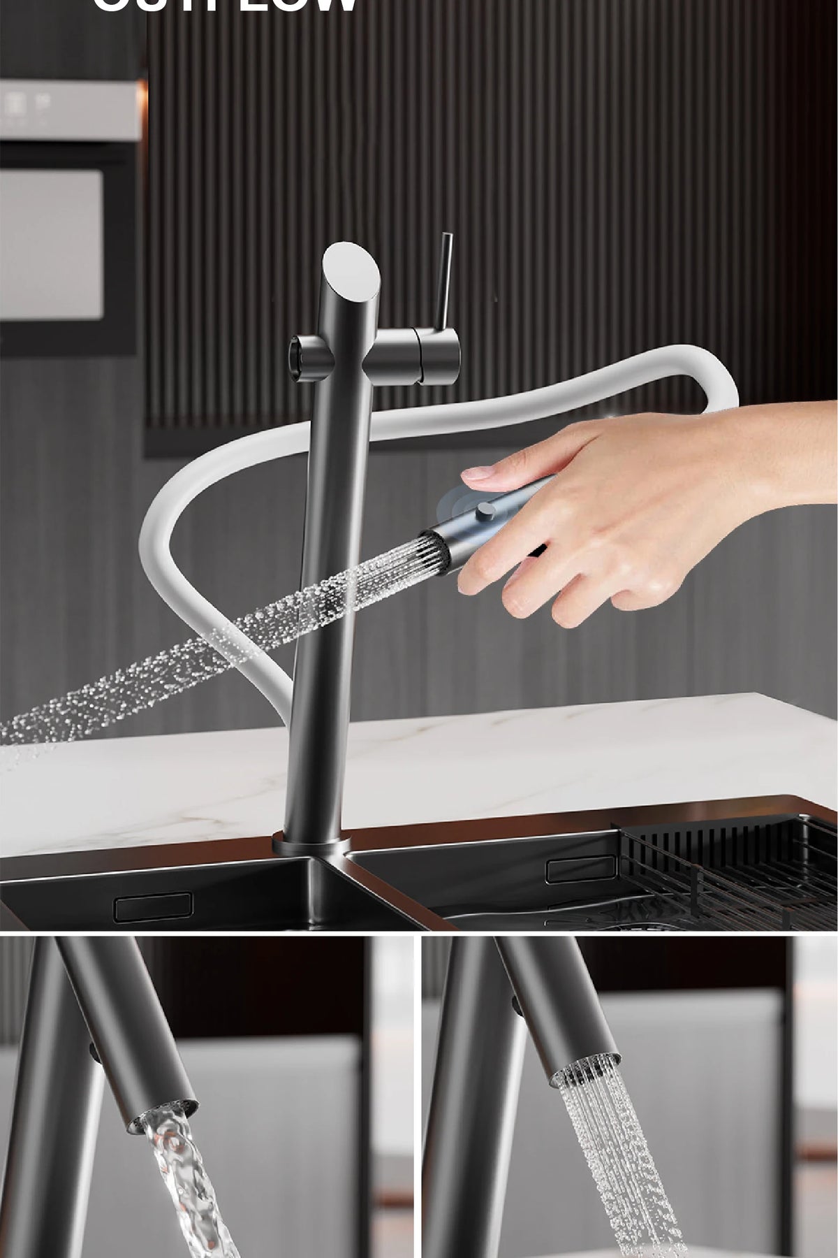 Aitana Luxury Brass Black Faucet Pull-Out Design Dual