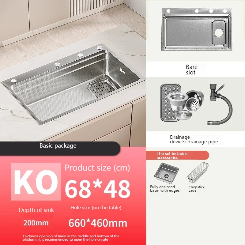 Drop In Sink 304 Stainless Steel Embossed Large
