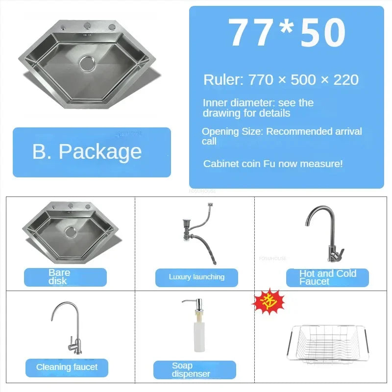 Diamond Shaped Sinks Stainless Steel Creative Corner Dish