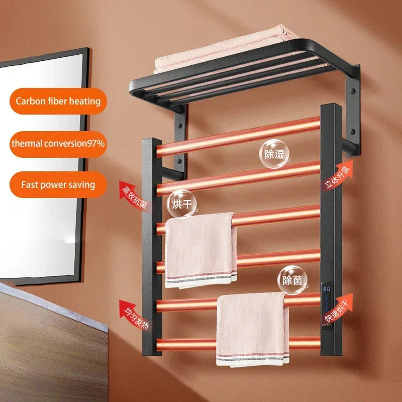 Carbon Fiber Intelligent Electric Towel Rack Bathroom Digital