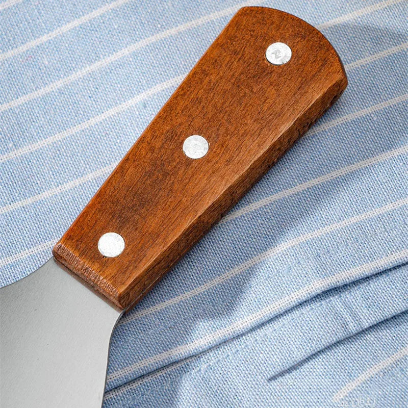 Wooden Handle Stainless Steel Oblique Spatula Steak Burger