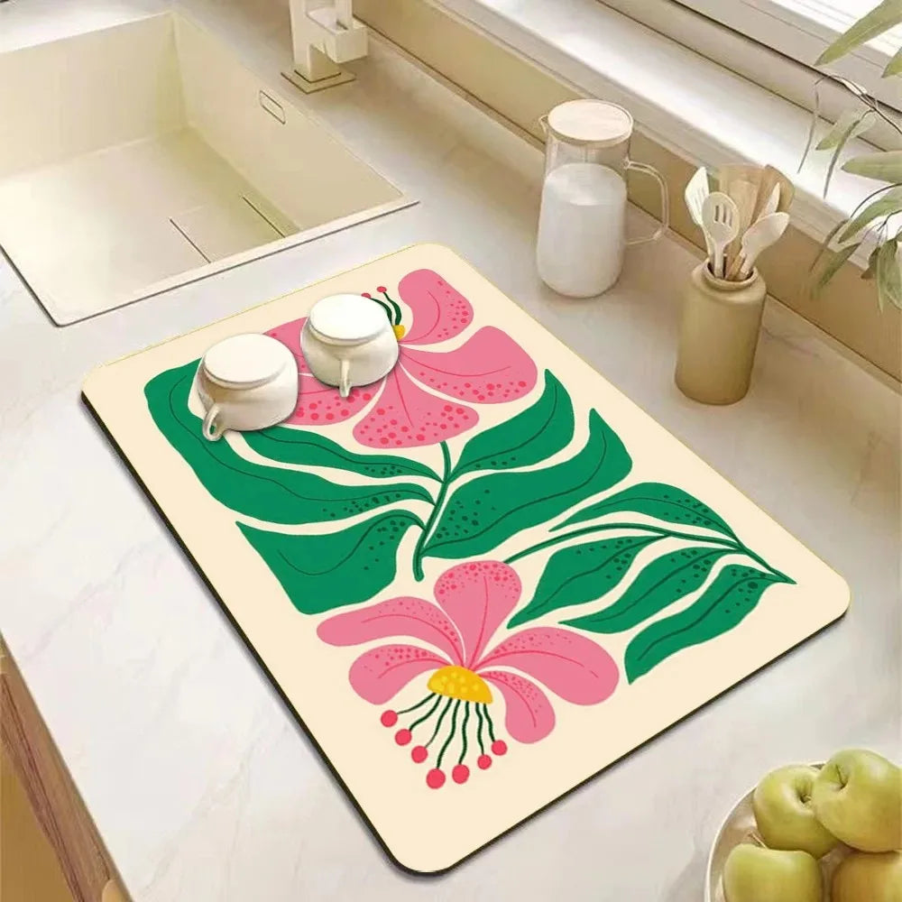 Vikama Green Hand Drawn Coffee Cup Drying Mat