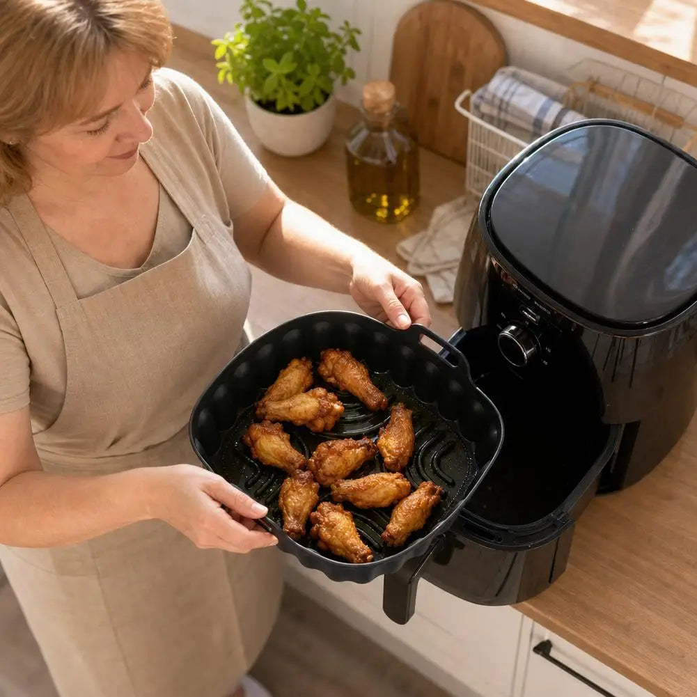 25cm Square Air Fryer Silicone Liner Cream Reusable