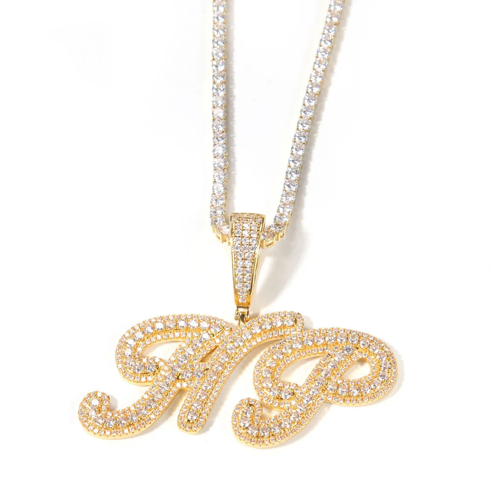 Uwin Custom Name Pendant Brush Cursive Letter Necklace