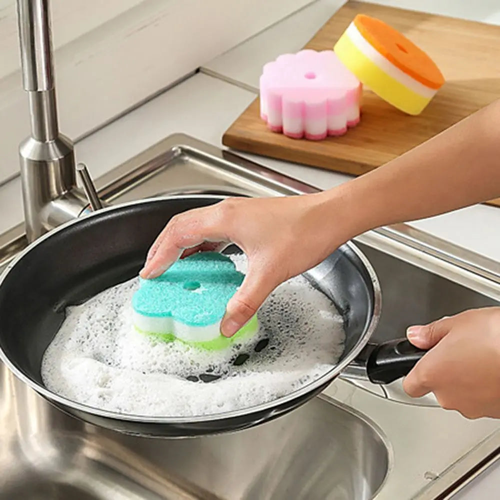 Flower Shaped Sponge Dishes Washing Brush Bathroom Cleaning