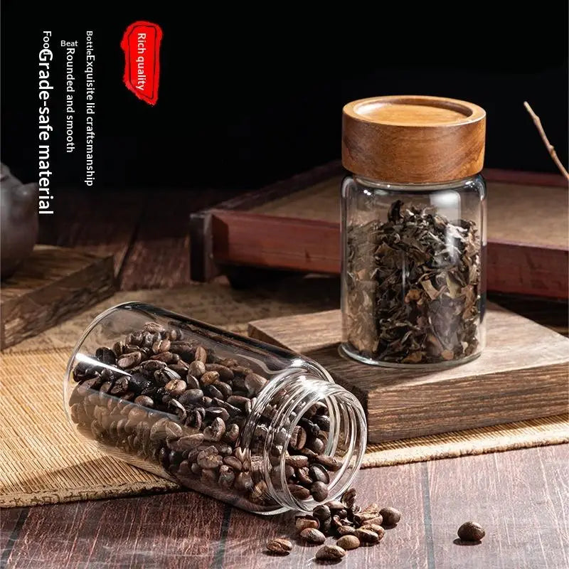 Coffee Beans Sealed Tank Transparent Glass Container Wood