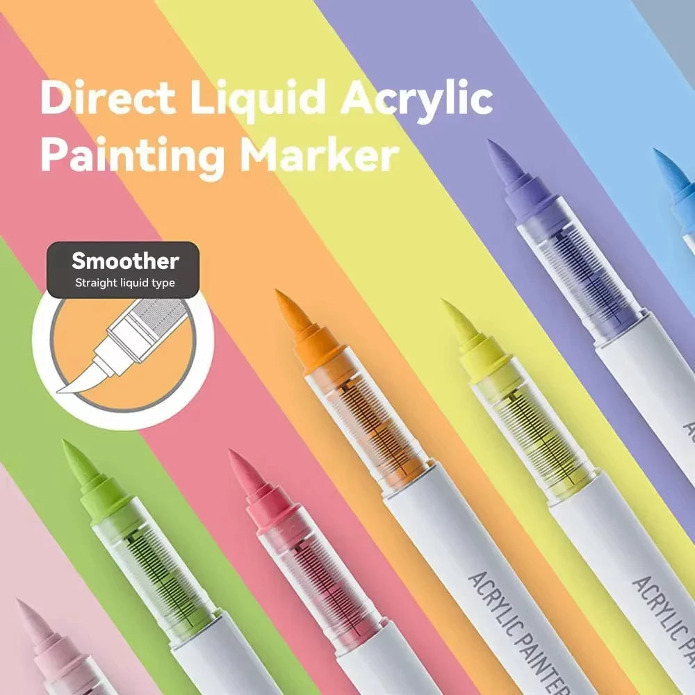 Languo 9pcs/Box Soft Brush Acrylic Marker Pen Diy