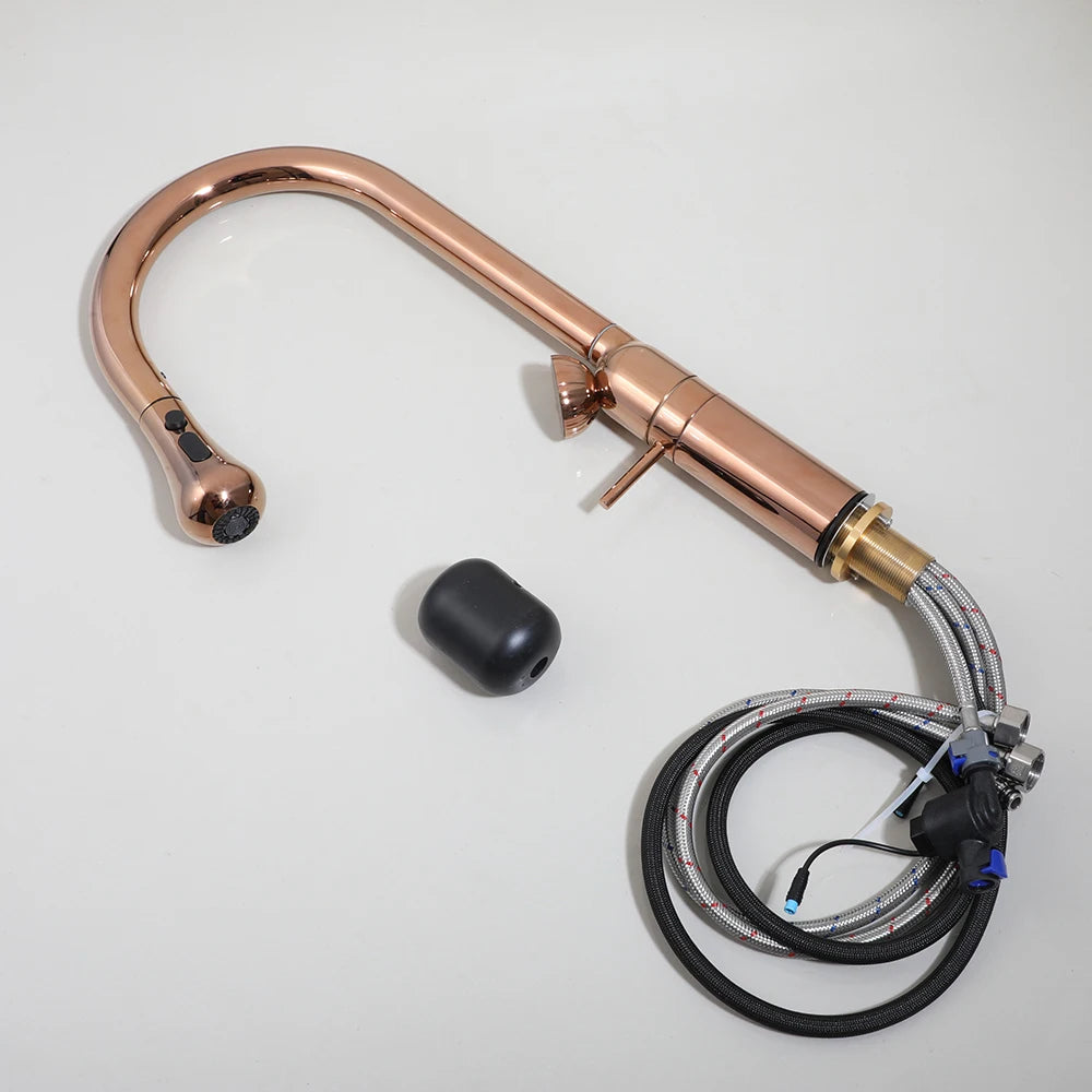 Jieni Rose Gold Faucet 360 Swivel 3-Way Brass
