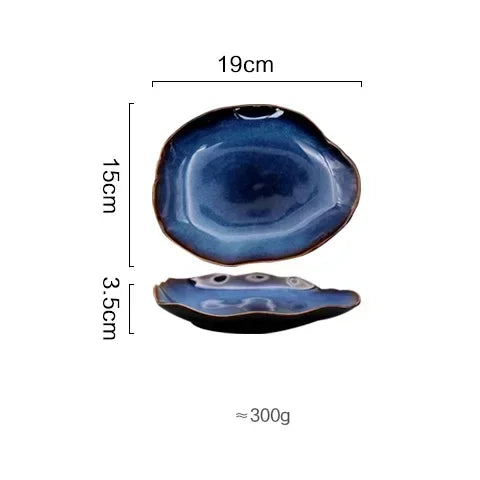 Ceramic Plates Deep Blue Irregular Flat Plate Pottery