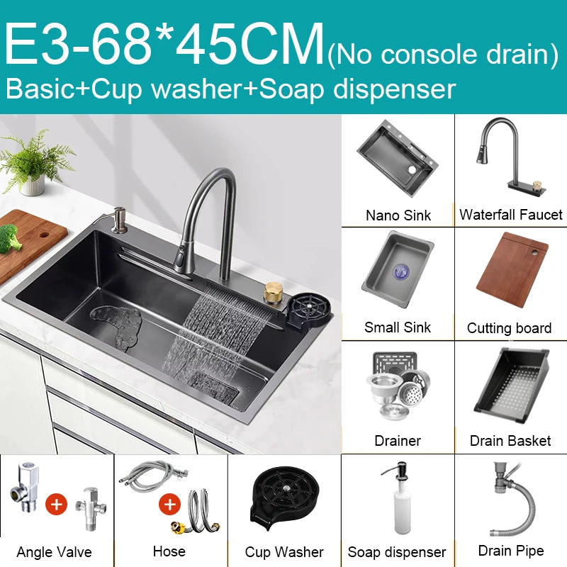 Black Nano Sink Waterfall Faucet Large Bowl Cup