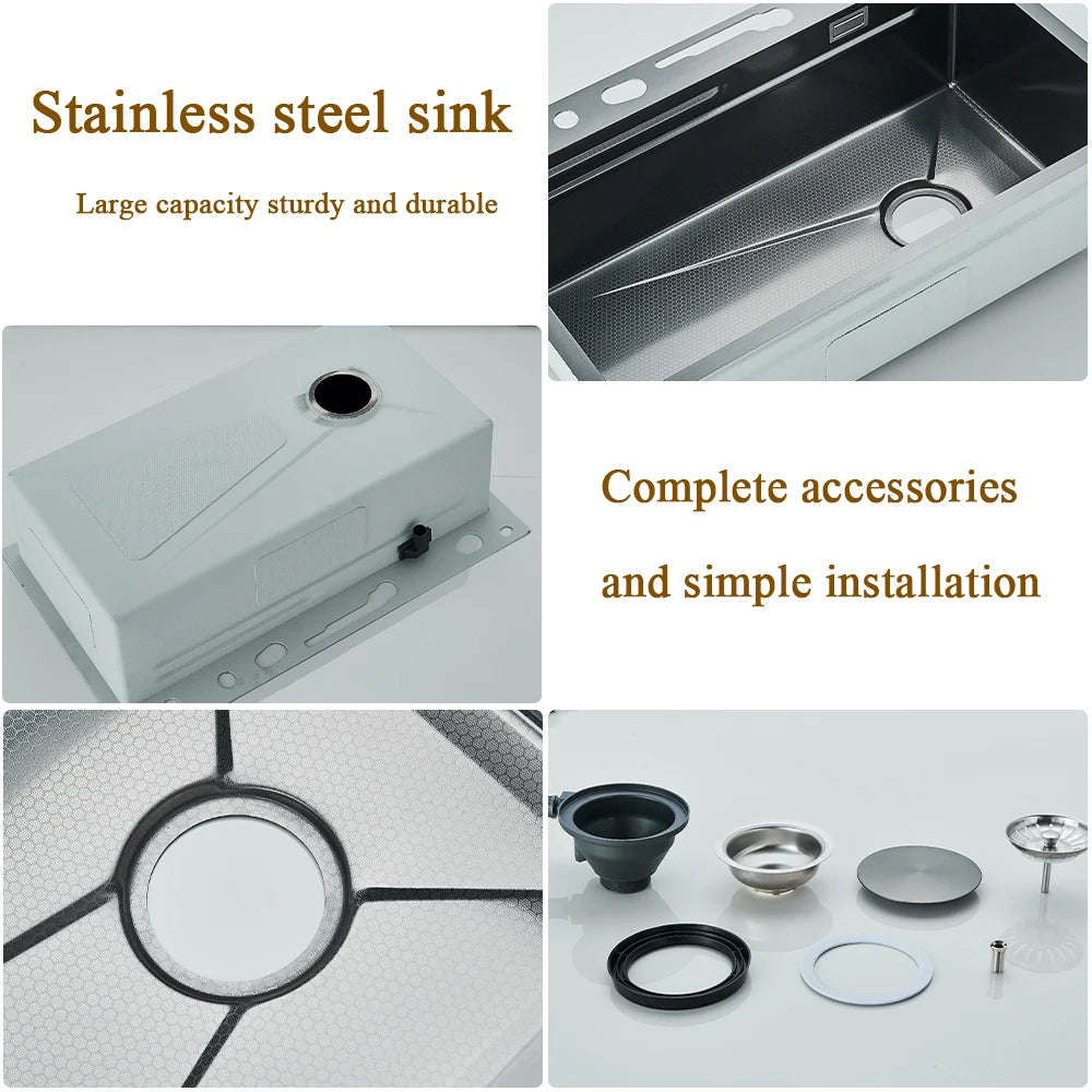 304 Stainless Steel Waterfall Sink Digital Display Large