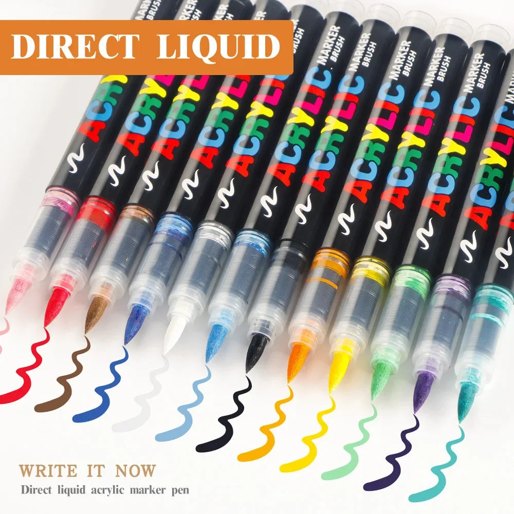 12-408 Colors Acrylic Paint Markers Flexible Brush Acrylic