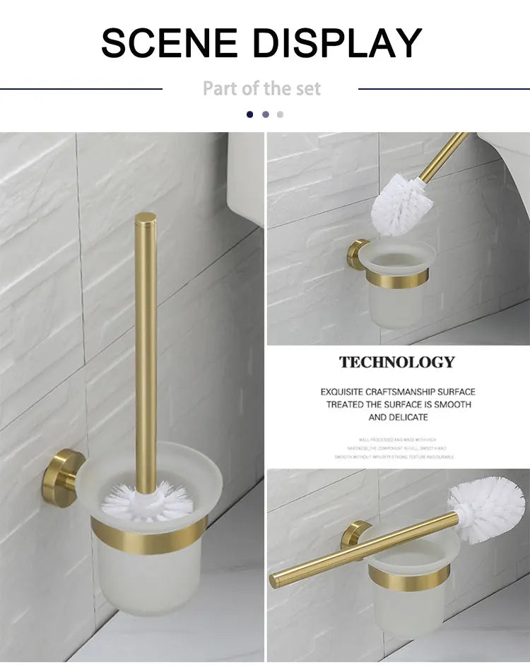 Brushed Gold Bathroom Towel Rack Toilet Brush Roll
