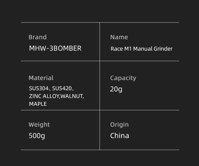 Mhw-3bomber Coffee Grinder Adjustable Settings Angle Core