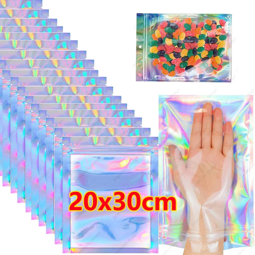 1-400pcs Plastic Laser Sealing Bags Color Holographic Candy