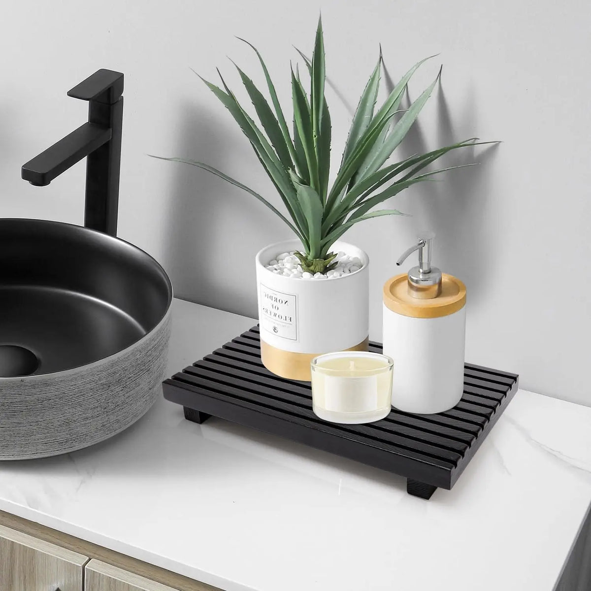 Bathroom Counter Organizer Wooden Display Pedesta Stand