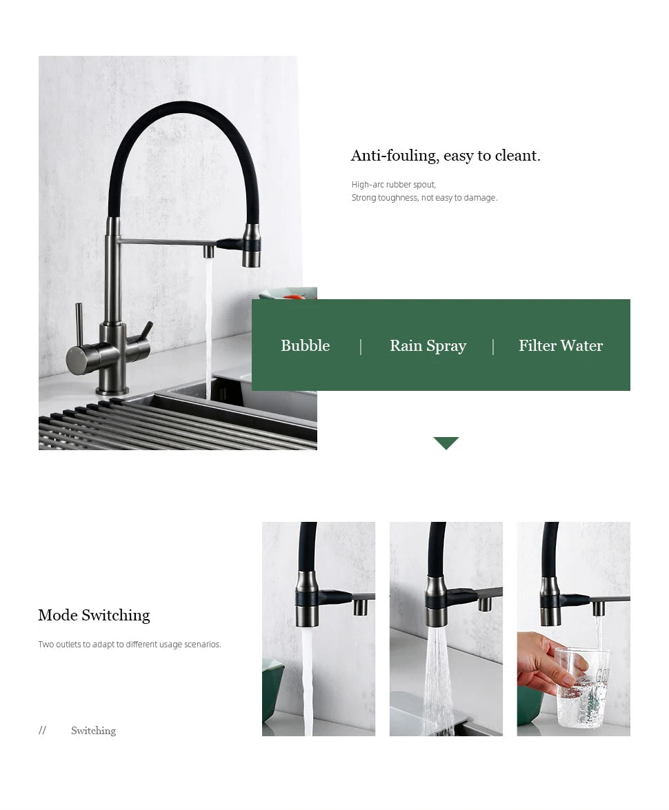Gunmetal Faucet Brass Ways Sink Mixer Black Hose