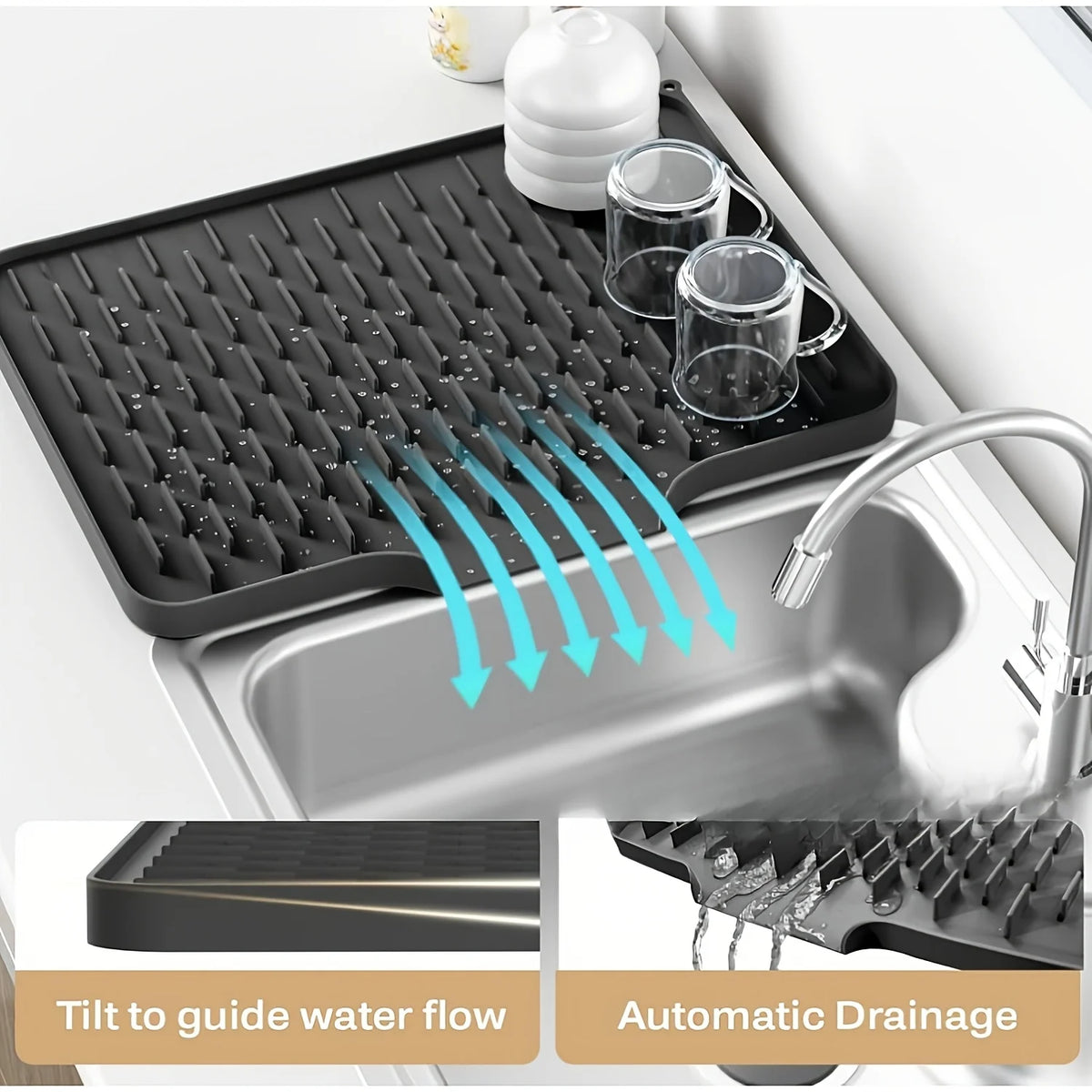 Silicone Drain Mat Built-In Drainage Design Easy To