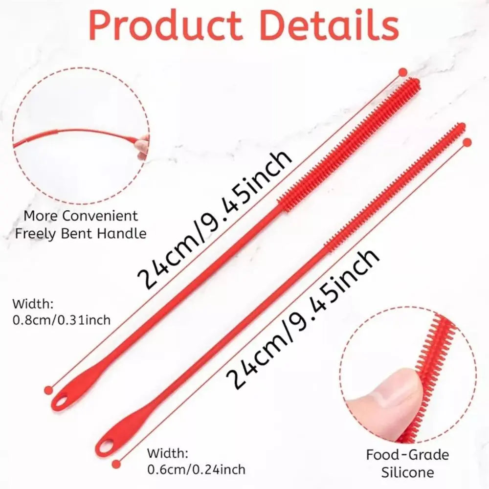 Reusable Pipe Cleaning Brush Long Handle Silicone Straw