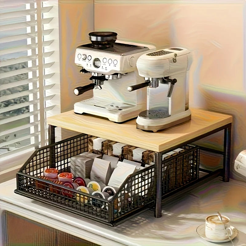 Space-Saving Countertop Organizer Drawer & Wire Basket -