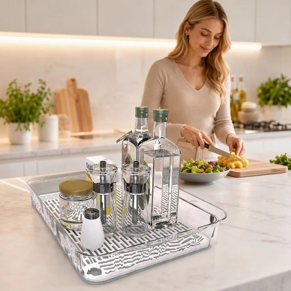 Double-Layer Rectangle Plastic Dish Drainer Fruit Dryer Tray