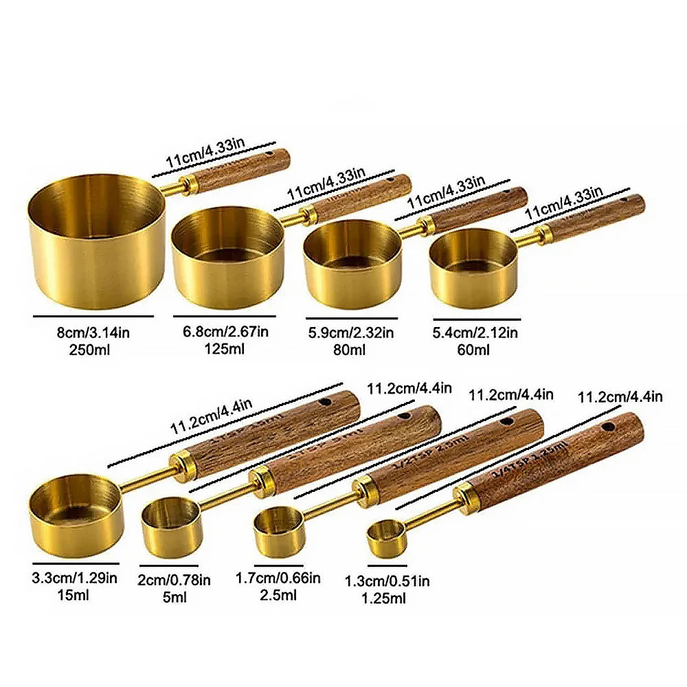 4/8pcs Stainless Steel Measuring Cups Spoons Wooden Handle