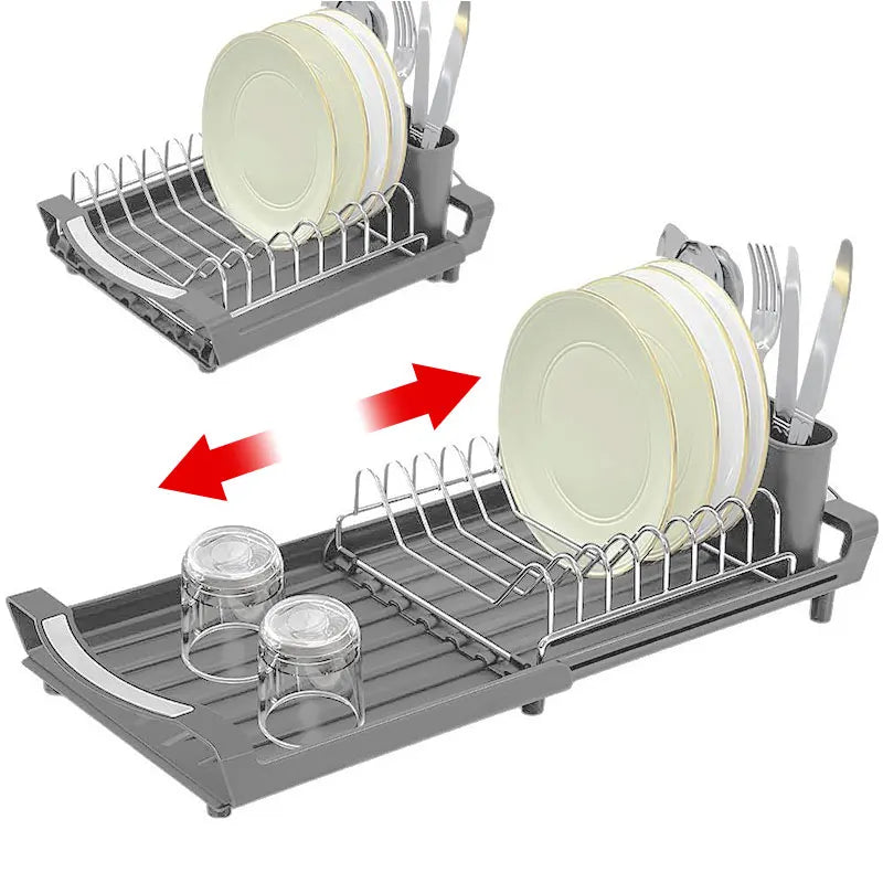 Expandable Dish Drying Rack Cutlery Holder Rust-Resistant Dish