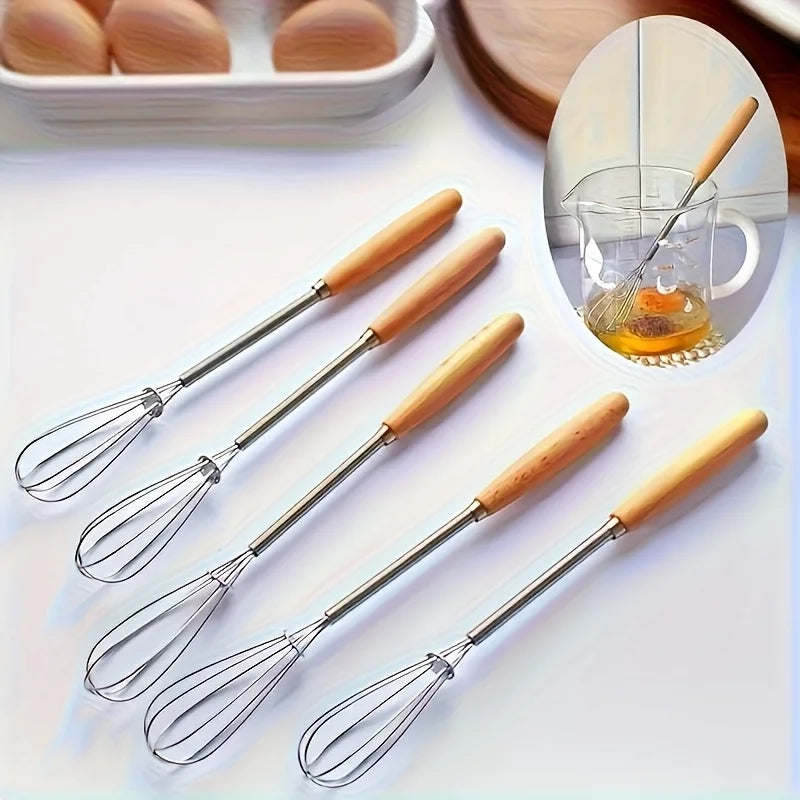 1pc/3pcs Of Whisks Solid Wood Handles Stainless Steel