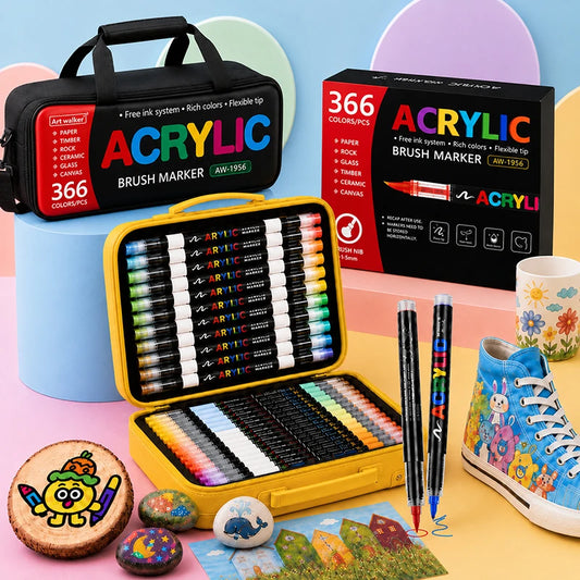 12-366 Colors Acrylic Paint Markers Quick Dry Brush