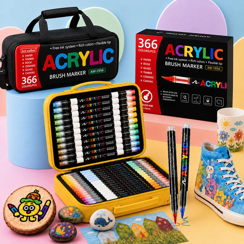 12-366 Colors Acrylic Paint Markers Quick Dry Brush
