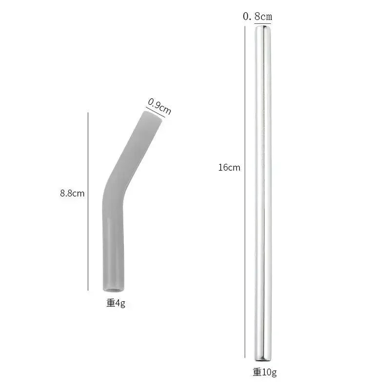 1set Long Stainless Steel Straw Silicone Straw Sleeve