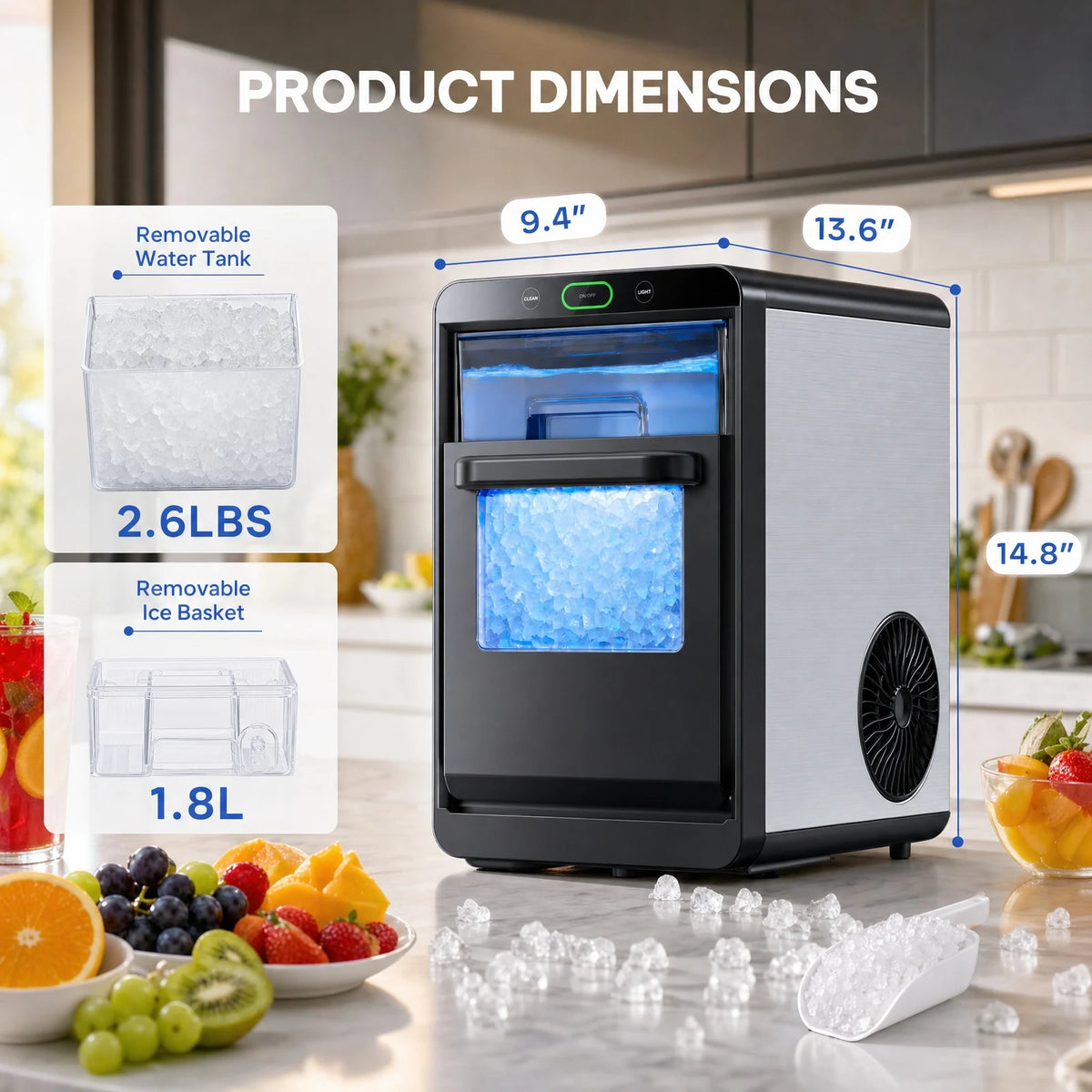 Nugget Ice Maker Countertop - Smart Pebble Ice