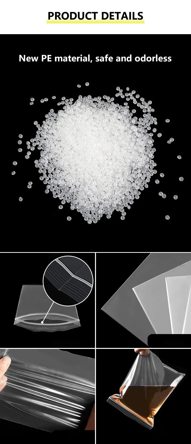 100pcs Thicken Zipper Sealed Bags Clear Plastic Storage