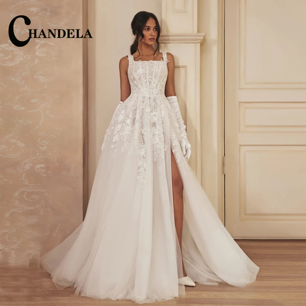 Chandela Bling Neck Wedding Dresses Woman Bride Detachable