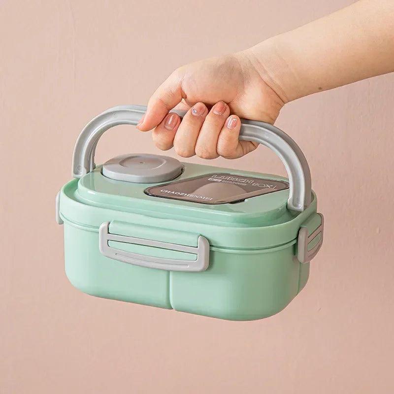 Lunch Box Compartment Wheat Straw Bento Carrying Handle