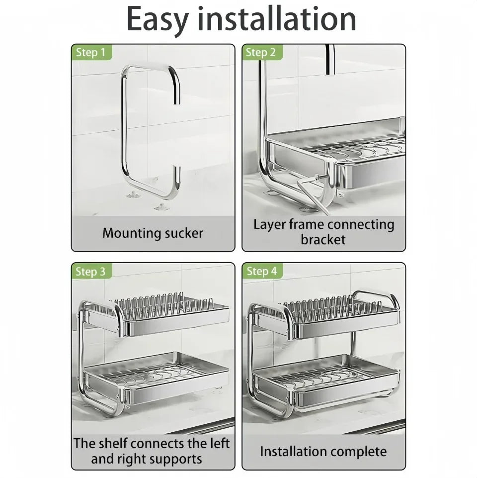 Dish Drying Rack Rustproof Big-Capacity Bowl Storage Shelf