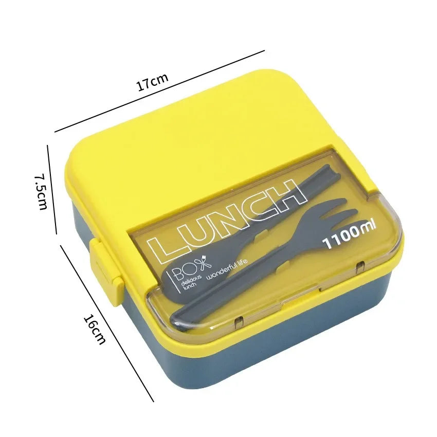 Justinlau 1100/1800ml Layer Compartment Lunch Box Kids Fork
