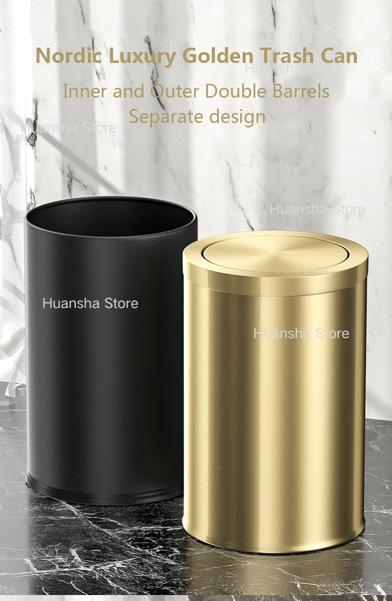 Stainless Steel Trash Can Gold Bathroom Bedroom Recycle
