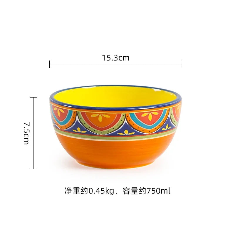 1pcs Ceramic Tableware Bohemian Flat Dinner Plate Western